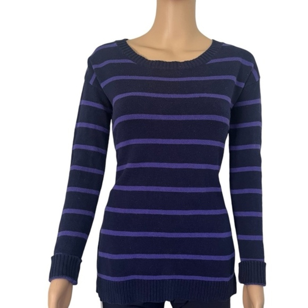 Arizona Jeans casual cardigan tight knit pullover purple striped split hemWomenS
